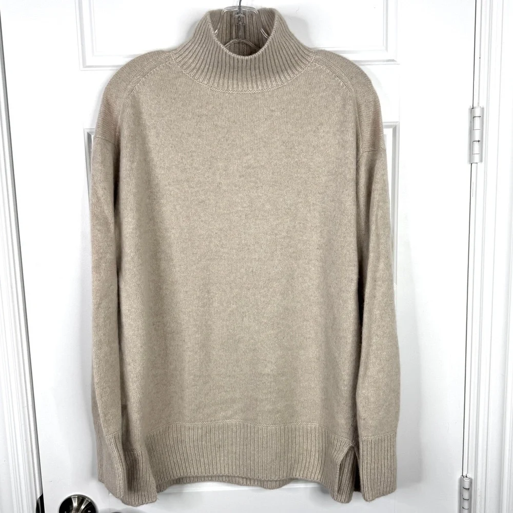 VINCE 100% Cashmere Soft Turtleneck Sweater NEW Size L Oatmeal